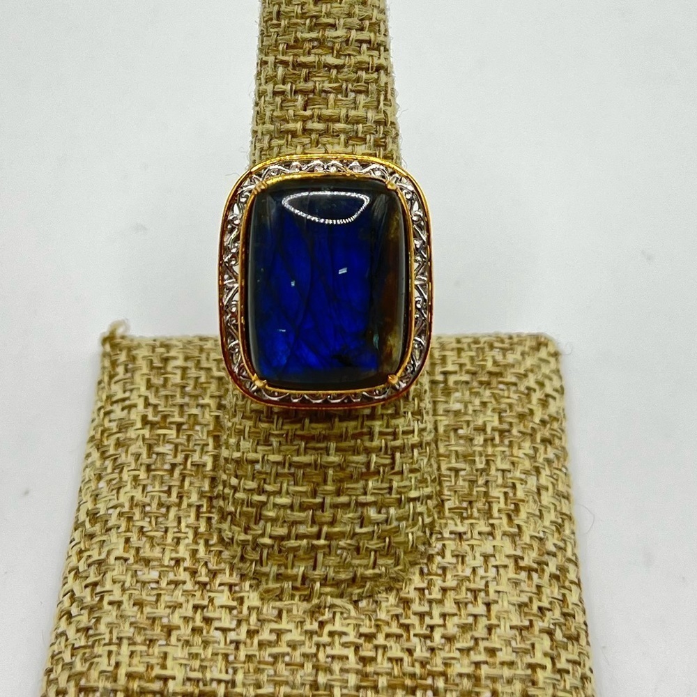Gems en Vogue Labradorite Ring 18K Gold Embraced Sterling Silver Size 7.75